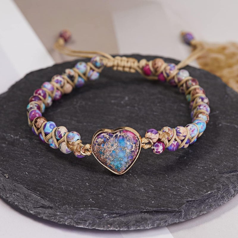 DivaGlamz To My Granddaughter-Infinity Forever Love Heart Bracelet, Natural Emperor Stone Double Layer Purple Beaded Woven Wrap Bracelets Adjustable Mind Peace Gift Jewelry - Image 4